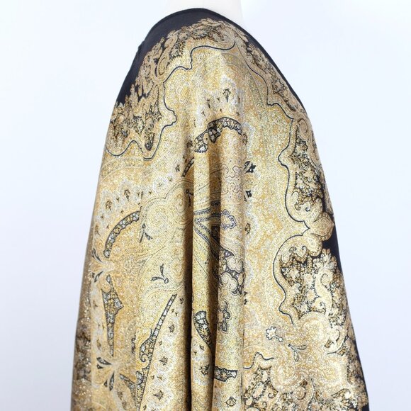ETRO cape poncho jacket black gold wool metallic paisley pattern - Picture 9 of 13